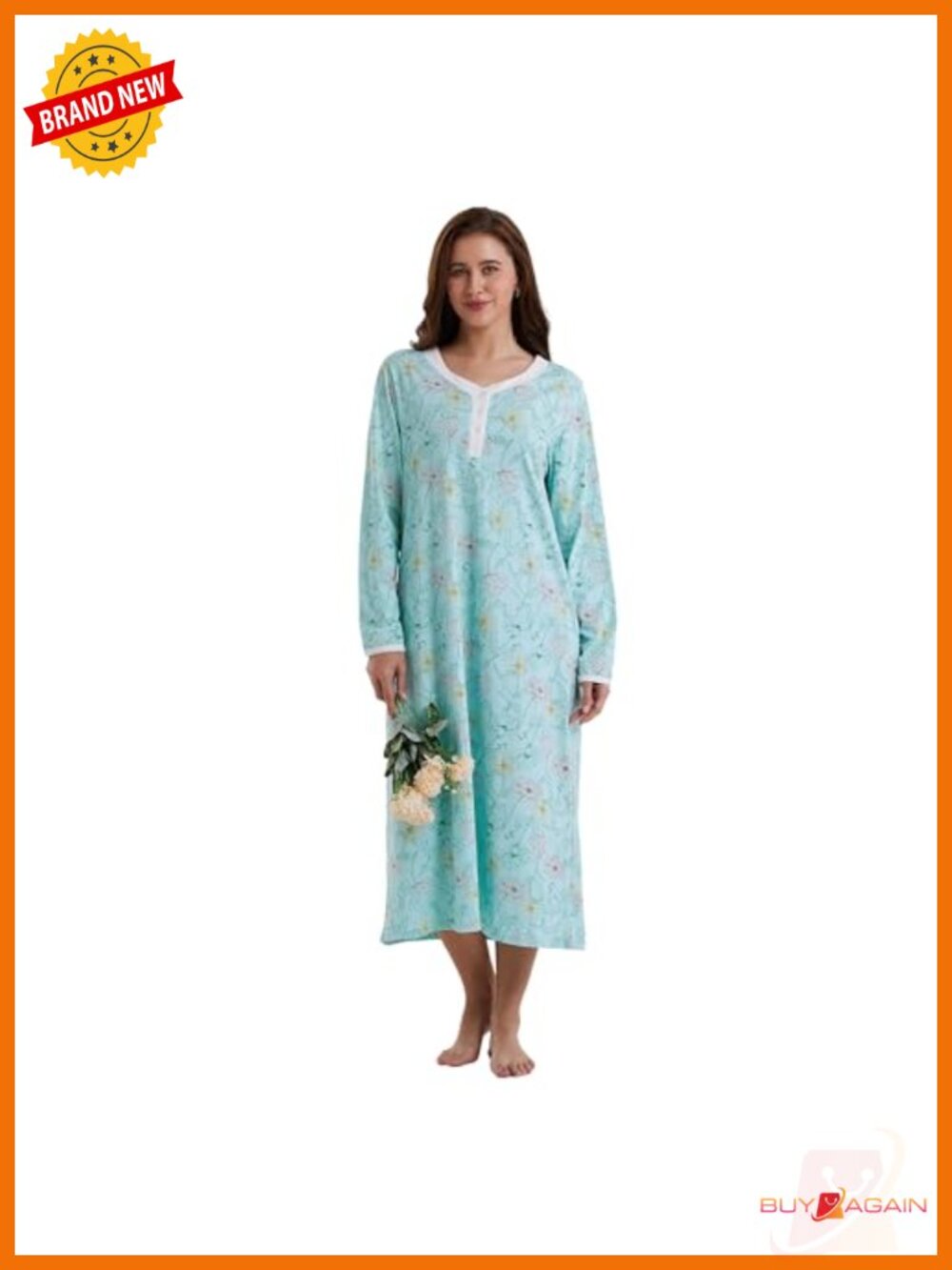 Cotton Nightgown Long Sleeve Sleepwear House Dress Lounging